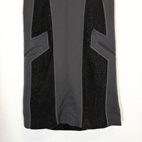 Italian Sheath Dress Wool Cashmere Color Block Gray Black Cream Designer 4 - Picture 7 of 13